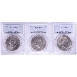 Lot of 1972-D to 1974-D $1 Eisenhower Silver Dollar Coins PCGS MS64