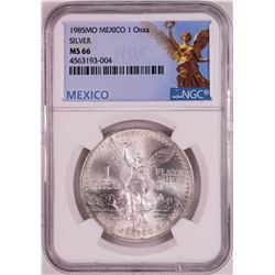 1985Mo Mexico 1 Onza Libertad Silver Coin NGC MS66