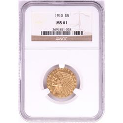 1910 $5 Indian Head Half Eagle Gold Coin NGC MS61