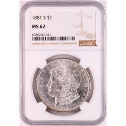 1881-S $1 Morgan Silver Dollar Coin NGC MS62 Great Toning