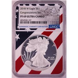 2018-W $1 Proof American Silver Eagle Coin NGC PF69 Ultra Cameo Congratulations Flag