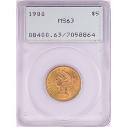 1900 $5 Liberty Head Half Eagle Gold Coin PCGS MS63 Old Green Rattler