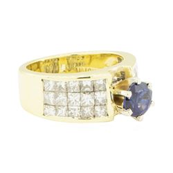 3.68 ctw Round Brilliant Blue Sapphire And Diamond Ring - 18KT Yellow Gold