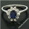 Image 3 : Vintage 18K White Gold Petite 1.02 ctw Sapphire Solitaire & Diamond Halo Ring