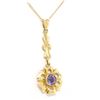 Image 2 : Antique Art Nouveau 14K Gold Old Cut Amethyst Long Dangle Flower Pendant w Chain