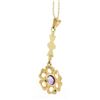 Image 3 : Antique Art Nouveau 14K Gold Old Cut Amethyst Long Dangle Flower Pendant w Chain
