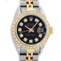 Rolex Ladies 2T YG/SS Black Diamond Lugs Oyster Perpetual Datejust Wristwatch 26