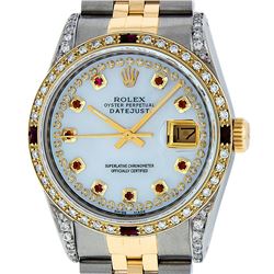 Rolex Mens 2 Tone Lugs MOP Ruby & Diamond 36MM Datejust