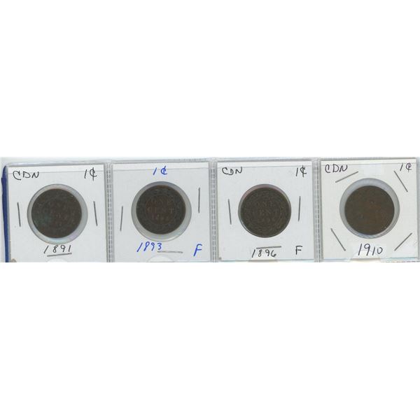 CDN Penny Strip Of 4 1891, 1893, 1896, 1910