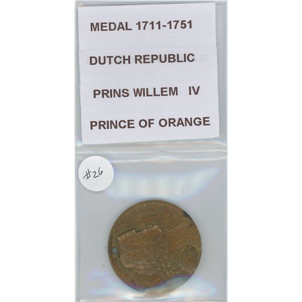 Medal 1711-1751 Dutch Republic Prins Willem IV