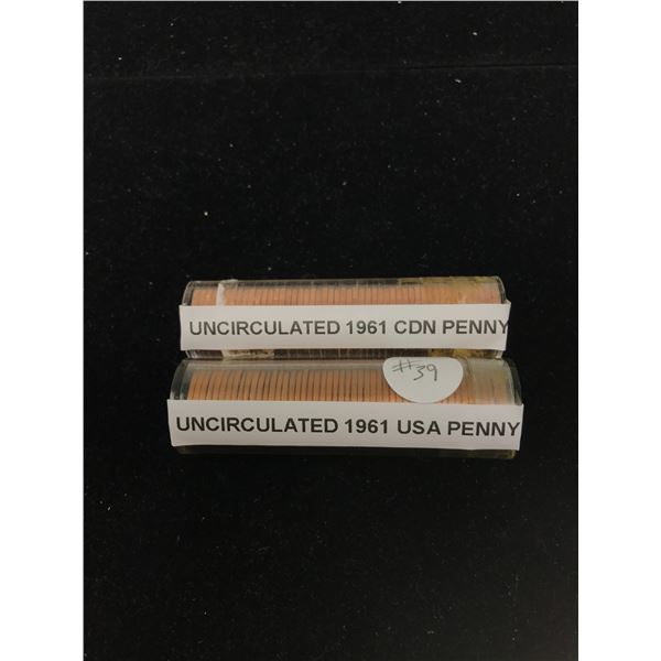 Roll 1961 USA Penny Uncirculated and 1961 CDN