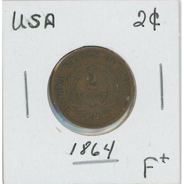 1864 USA 2 Cent Coin Fine