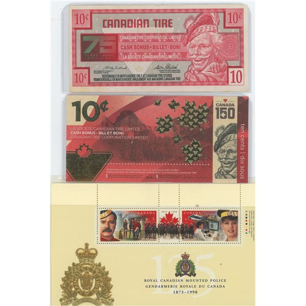 1997 Canadian Tire Stamp Set CDN Tire Money, 1998 RCMP Stamps