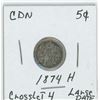 Image 1 : 1874 H CDN 5 Cent Crosslet 4 Large Date