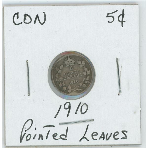 1910 CDN 5 Cent Pointed Leaves
