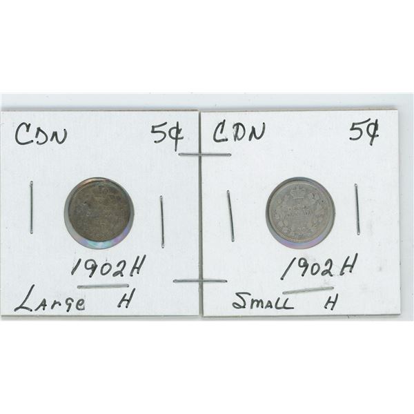 Set Of 2 CDN 5 cent 1902 H, 1902 H