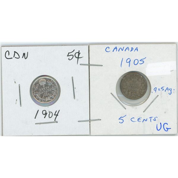 Set Of 2 CDN 5 Cent 1904, 1905