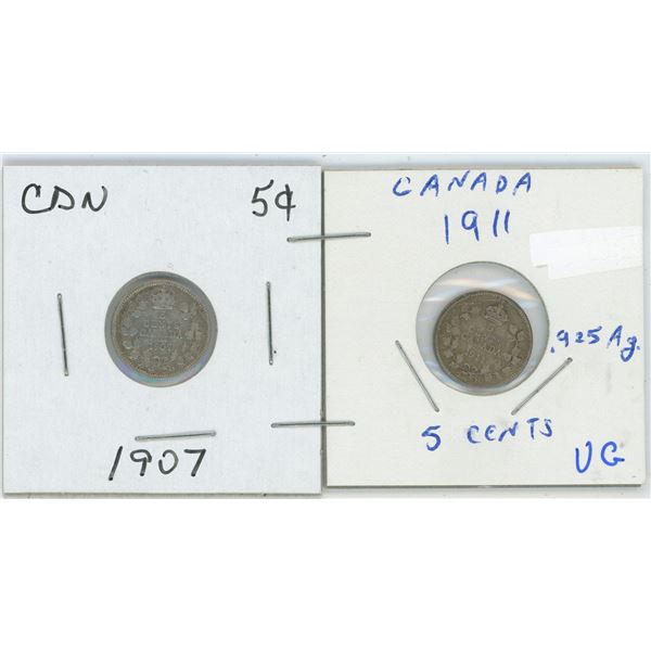 Set Of 2 CDN 5 Cent 1907, 1911
