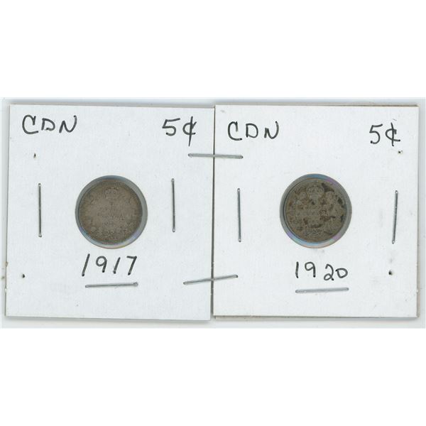 Set Of 2 CDN 5 Cent 1917, 1920