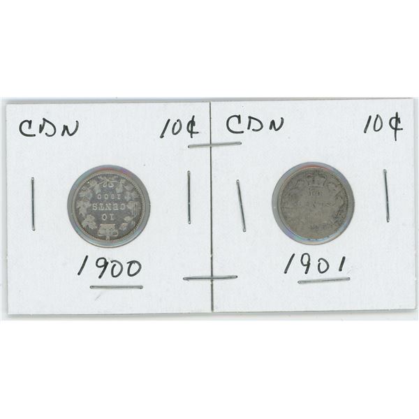 Set Of 2 CDN 10 Cents 1900,1901