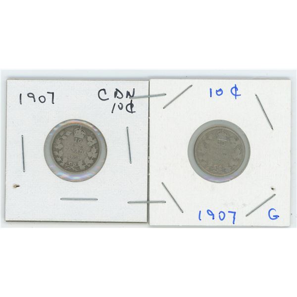 Set Of 2 CDN 10 Cents 1907