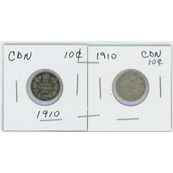 Set Of 2 CDN 10 Cents 1910