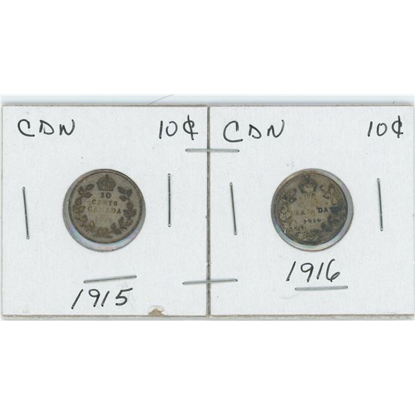 Set Of 2 CDN 10 Cents 1915,1916