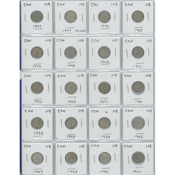 Sheet Of 20 Various Years 10 Cents ALL SILVER