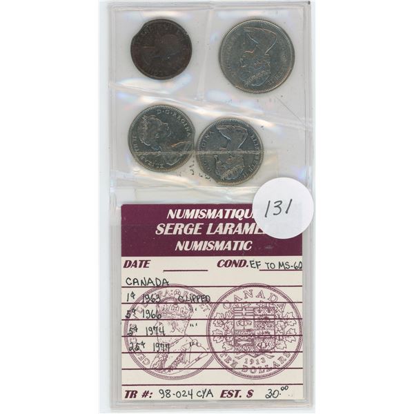 Set Of 4 Error Coins 1 Cent 1963, 5 Cents 1966, 5 Cents 1974, 25 Cents 1977