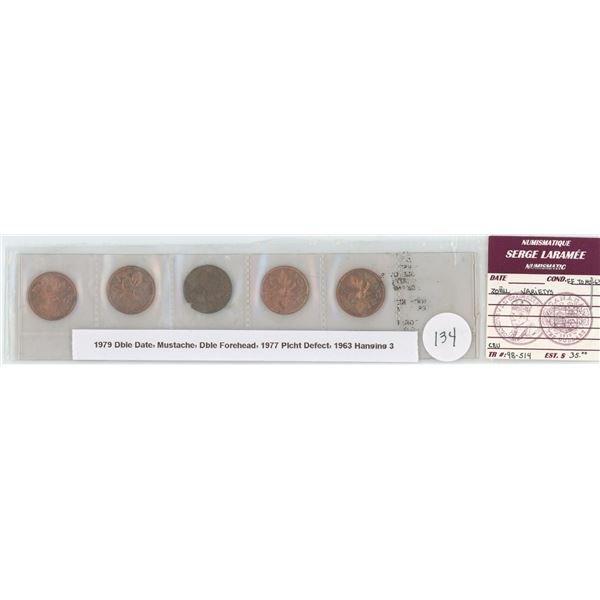 Set Of 5 Error Coins (3) 1979 1 Cent, 1977 1 Cent, 1963 1 Cent