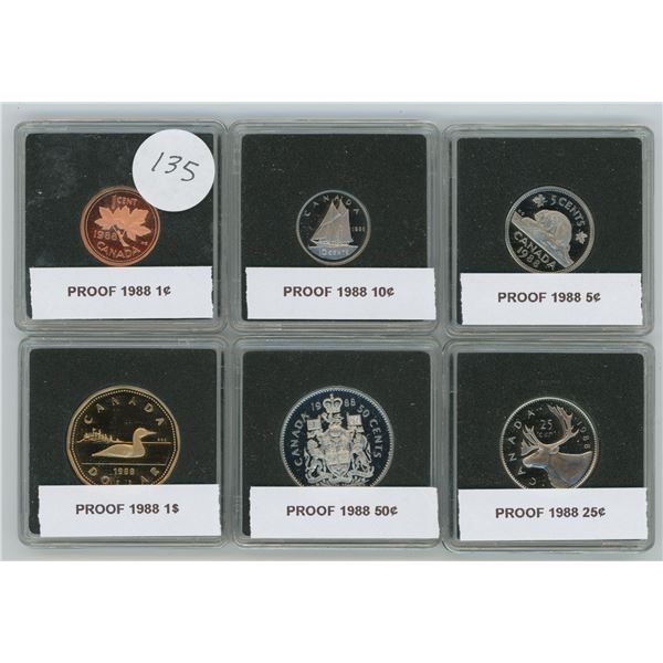 Set Of 6 1988 Proof Coins Encased