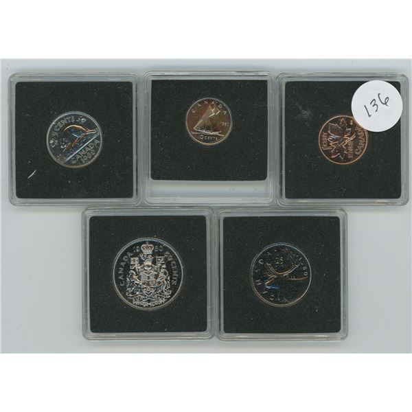 Set Of 5 1980 Gem UNC Coins Encased