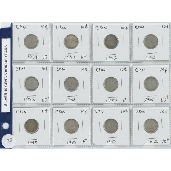 Set Of 12 Silver Dimes Various Years