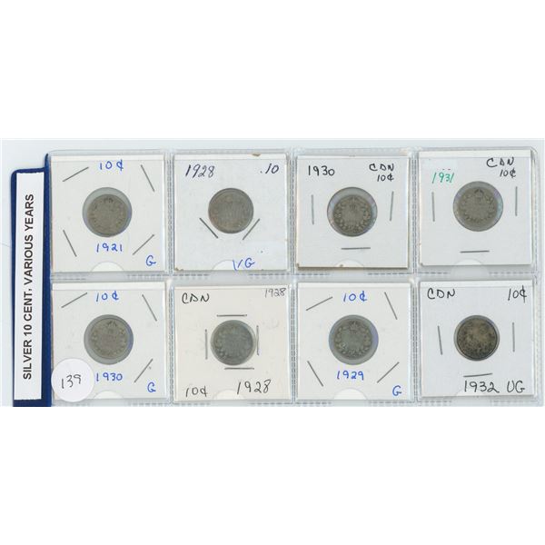 Set Of 8 Silver Dimes Various Years