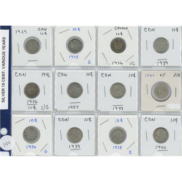 Set Of 12 Silver Dimes Various Years