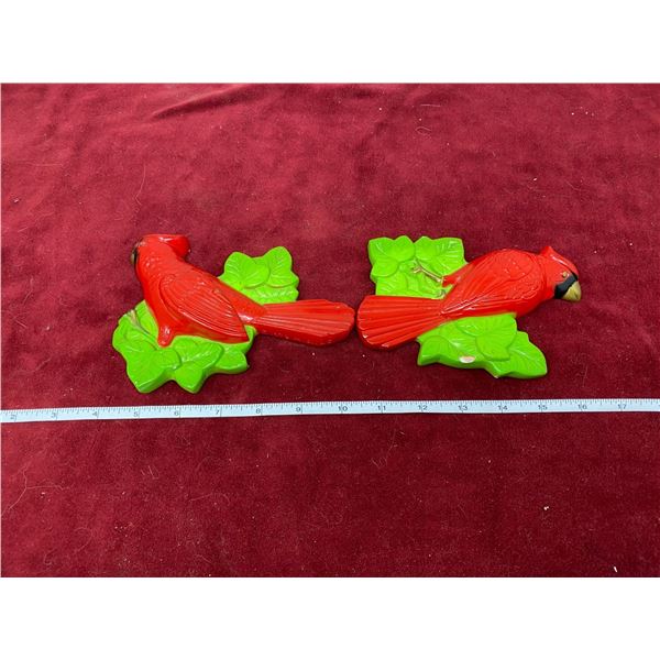 (2) Pairs Of Blue And Red Chalkware Birds