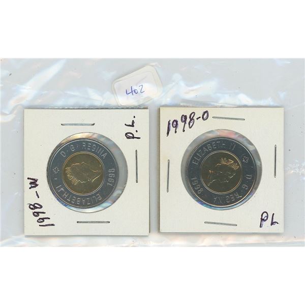 1998 Ottawa- 1998 Winnipeg  Canadian Proof Like Toonies (2)