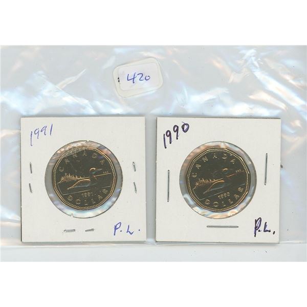 1990-1991 Canadian loonies - Proof like Loons