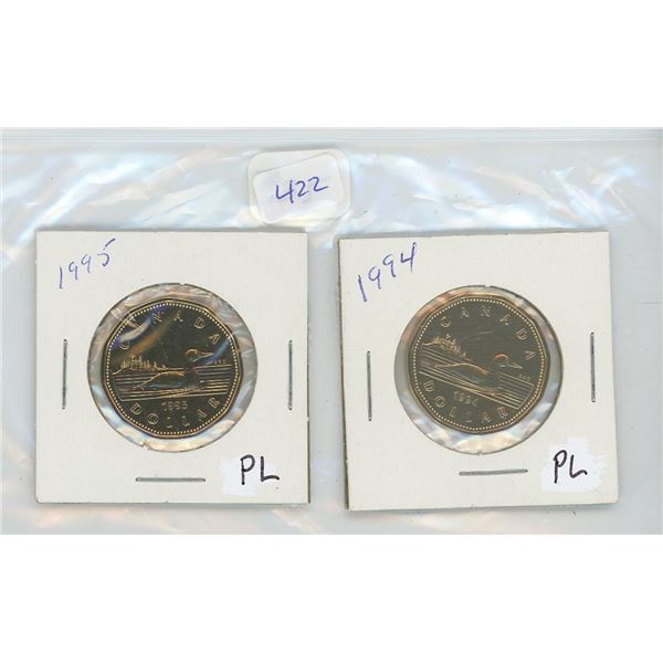 1994-1995 Canadian loonies - Proof like Loons