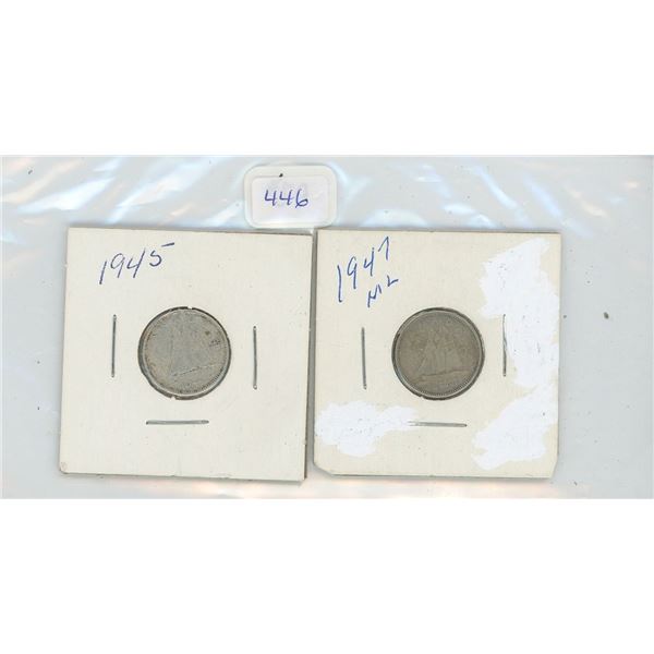 2 Canadian Silver 10 Cent Pieces