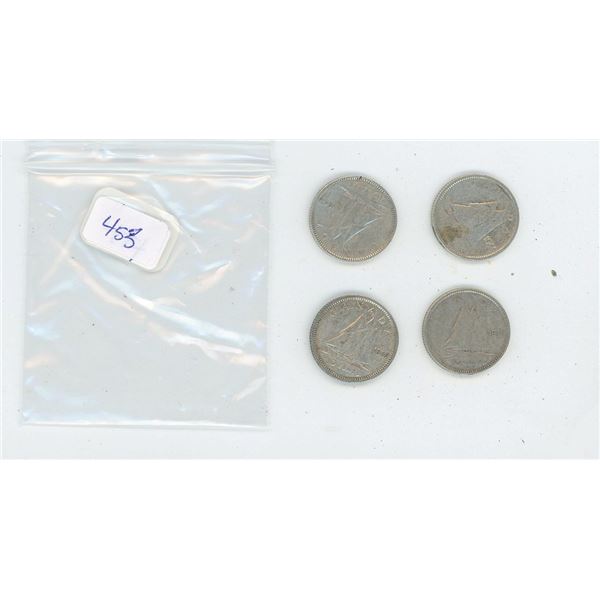 4 Canadian Silver 10 Cent Pieces