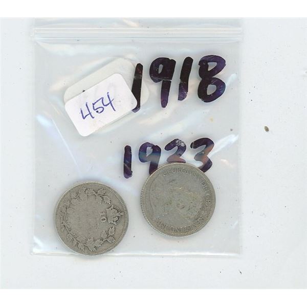 2 Canadian Silver 10 Cent Pieces