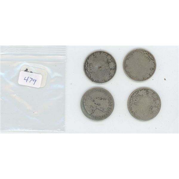 4 Canadian Silver 25 cent pieces