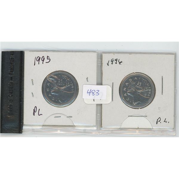 2 Canadian 25 cent pieces