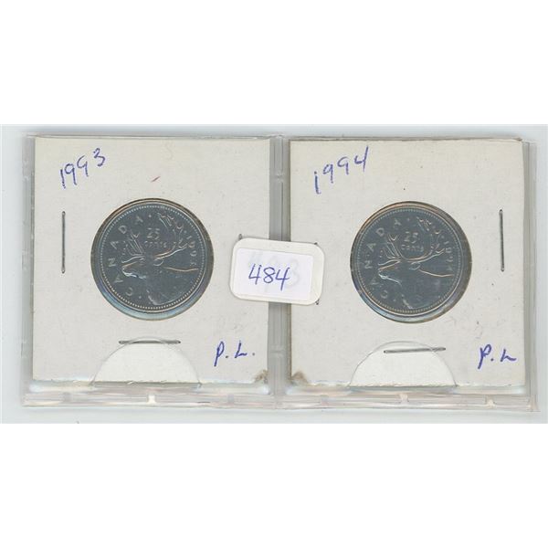 2 Canadian 25 cent pieces