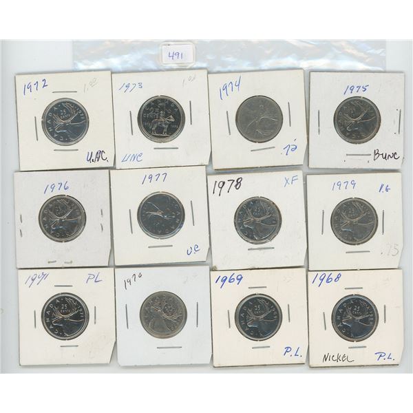 12 Canadian 25 cent pieces