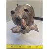 Image 4 : heavy ironwood hand carved grizzly bear with salmon in mouth