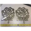 Image 1 : pair of cast iron trivets with rose pattern, Made in Japan pre 1945