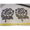 Image 2 : pair of cast iron trivets with rose pattern, Made in Japan pre 1945