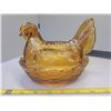 Image 1 : depression glass amber hen on nest no chips or cracks